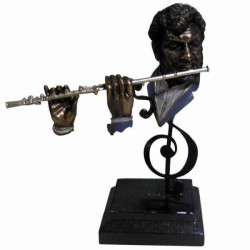 Statuette résine façon métal musicien à la flûte -Y10ZP-715 sur Ambiance Plaisir