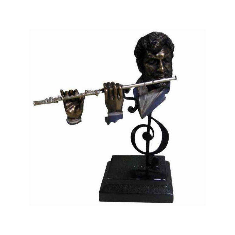 Statuette résine façon métal musicien à la flûte -Y10ZP-715 sur Ambiance Plaisir