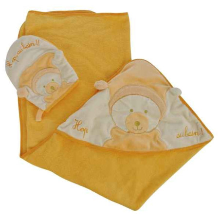 Peluche Coffret cadeau naissance cape de bain et gant mandarine Doudou Compagnie -dc2079 sur Ambiance Plaisir