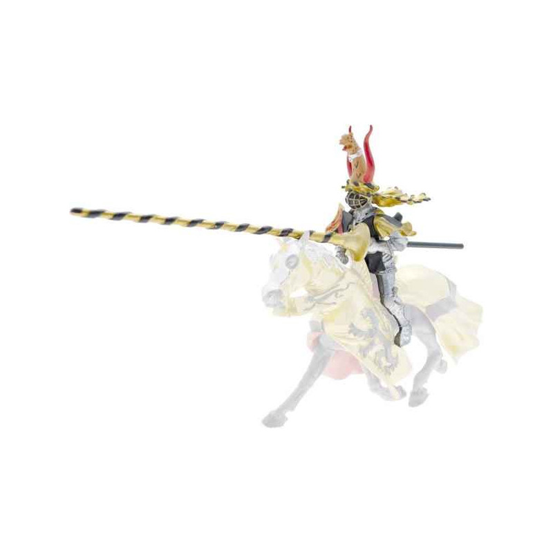 Figurine chevalier cimier leopard et lance noir et or (cavalier) Plastoy 62036Figurine chevalier cimier leopard et lance noir et