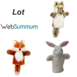 Lot 3 marionnettes à main gant loup renard lapin, animaux des bois -LWS-398Lot 3 marionnettes à main gant loup renard lapin, ani