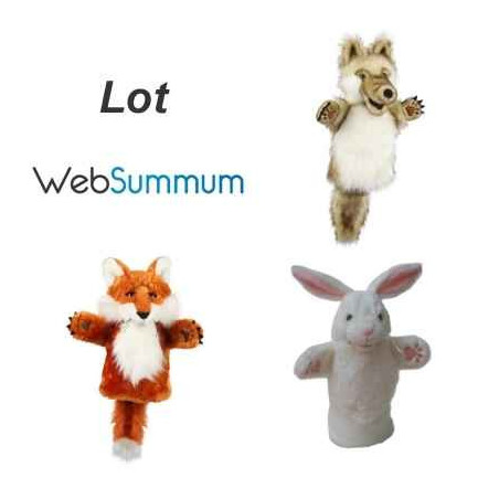 Lot 3 marionnettes à main gant loup renard lapin, animaux des bois -LWS-398Lot 3 marionnettes à main gant loup renard lapin, ani