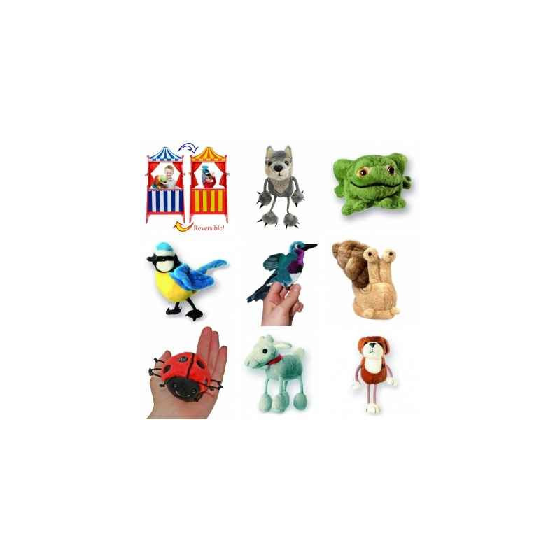 Lot théâtre réversible en bois et 8 marionnettes à doigt animaux -LWS-419Lot théâtre réversible en bois et 8 marionnettes à doig