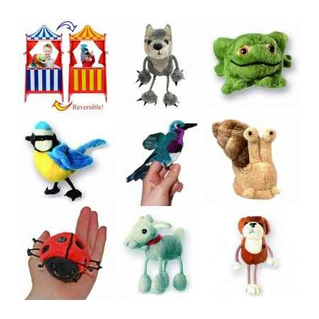 Lot théâtre réversible en bois et 8 marionnettes à doigt animaux -LWS-419Lot théâtre réversible en bois et 8 marionnettes à doig