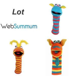 Lot 3 marionnettes chaussettes à main ventriloque tricot colorés -LWS-487Lot 3 marionnettes chaussettes à main ventriloque trico