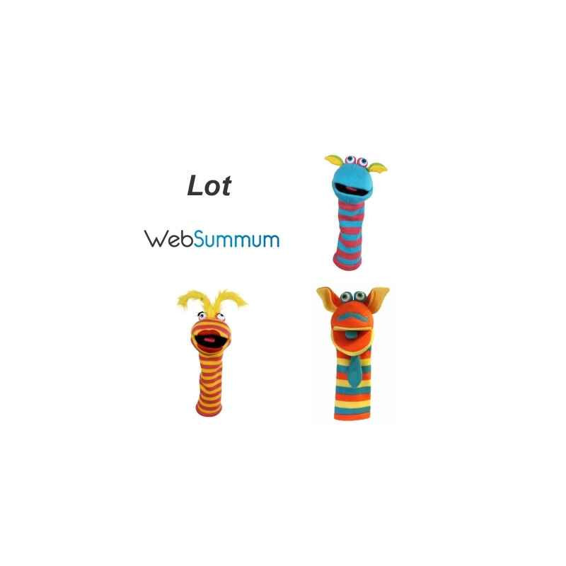 Lot 3 marionnettes chaussettes à main ventriloque tricot colorés -LWS-487Lot 3 marionnettes chaussettes à main ventriloque trico