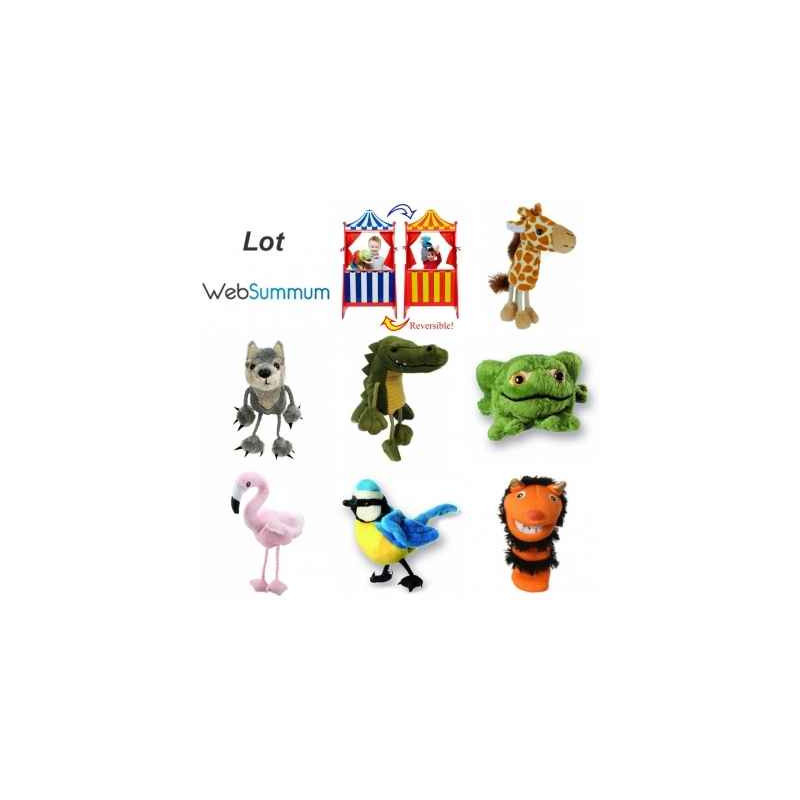 Ensemble lot théâtre en bois et marionnettes doigts -LWS-423Ensemble lot théâtre en bois et marionnettes doigts  -LWS-423