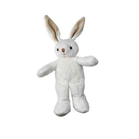 peluche Marcel lapin pantin 25 cm velboa blanc brodé beige les petites maries   NUR0LAPMARB