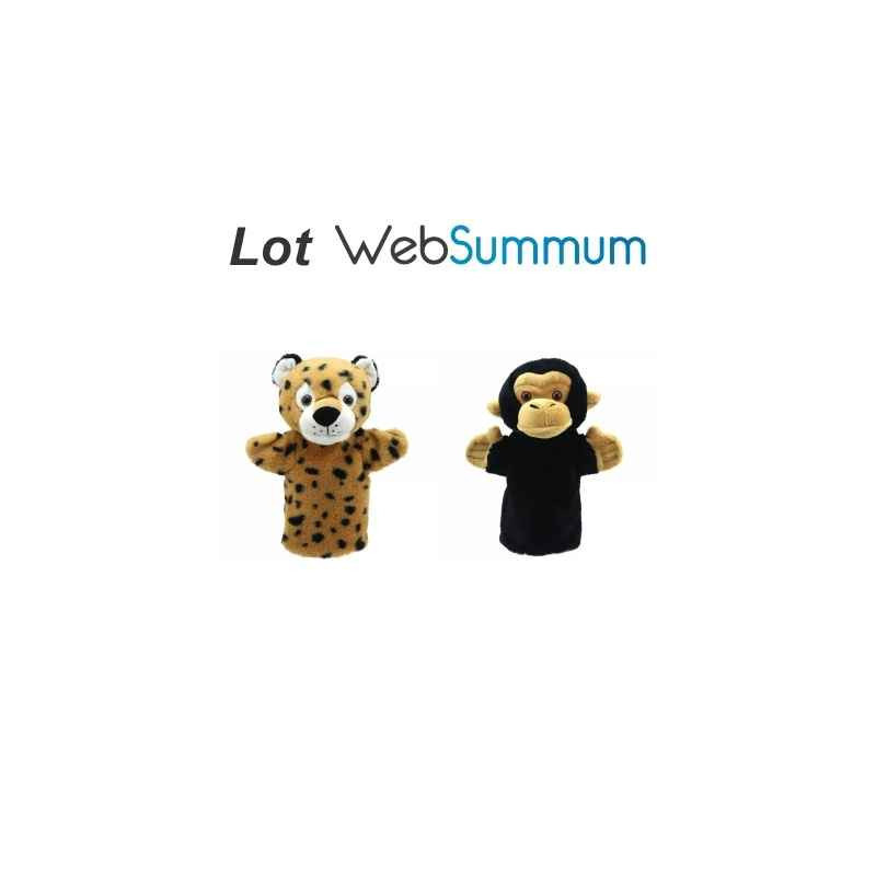 Lot 2 marionnettes à main singe chimpanzé et léopard -LWS-357lot 2 marionnettes à main singe chimpanzé et léopard -LWS-357