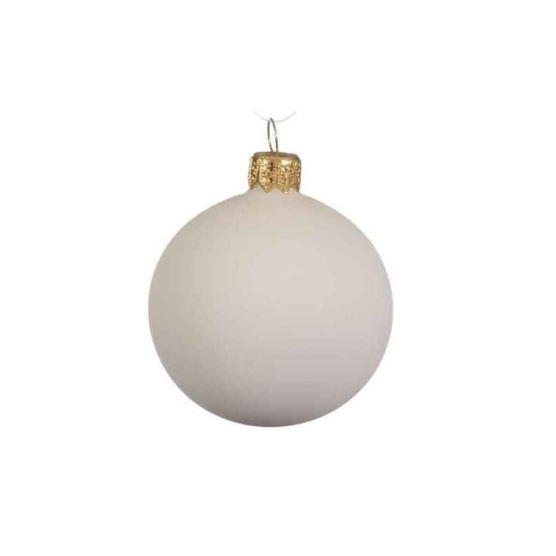 Boite 6 boules verre uni mat blanc laine 8cm