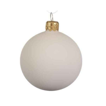 Boite 6 boules verre uni mat blanc laine 8cm