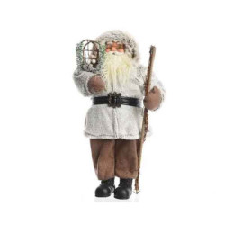 Pere noel avec manteau fourrure habits brun et autre 45cm sur Ambiance Plaisir