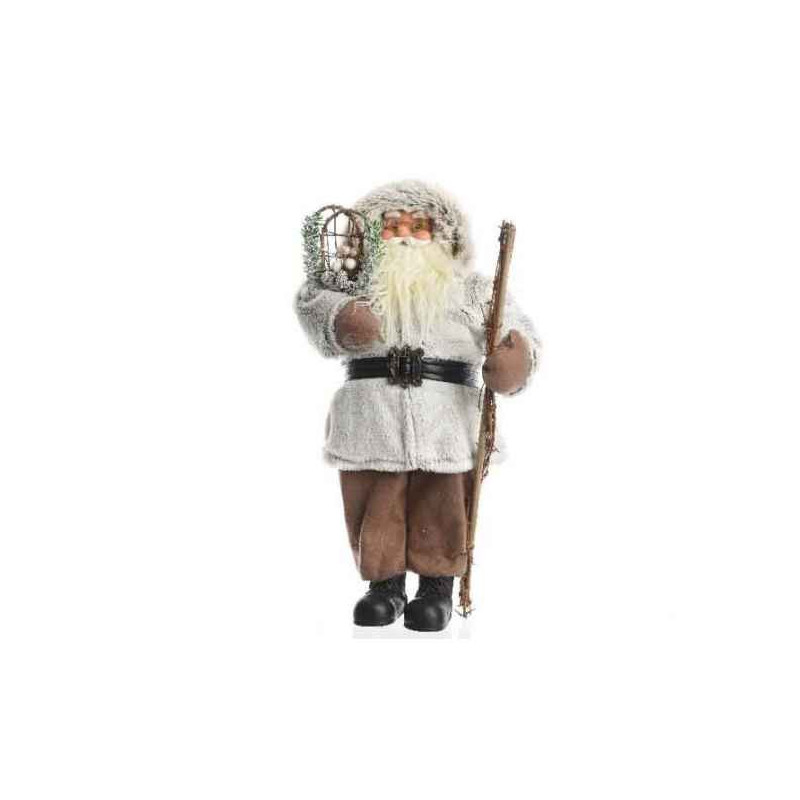Pere noel avec manteau fourrure habits brun et autre 45cm sur Ambiance Plaisir