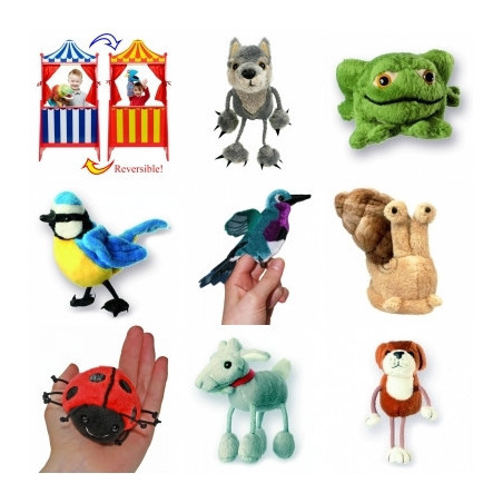 Lot théâtre réversible en bois et 8 marionnettes à doigt animaux -LWS-419Lot théâtre réversible en bois et 8 marionnettes à doig