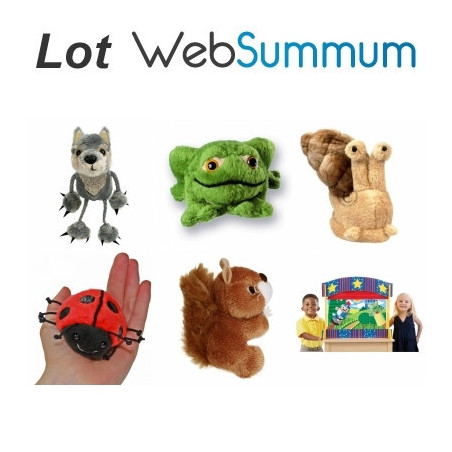 Lot 5 marionnettes à doigt animaux de la forêt et théâtre de table en bois -LWS-404Lot 5 marionnettes à doigt animaux de la forê