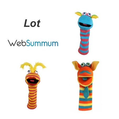 Lot 3 marionnettes chaussettes à main ventriloque tricot colorés -LWS-487