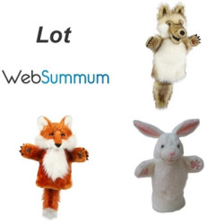 Lot 3 marionnettes à main gant loup renard lapin, animaux des bois -LWS-398Lot 3 marionnettes à main gant loup renard lapin, ani (2)