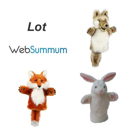 Lot 3 marionnettes à main gant loup renard lapin, animaux des bois -LWS-398Lot 3 marionnettes à main gant loup renard lapin, ani