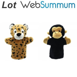 Lot 2 marionnettes à main singe chimpanzé et léopard -LWS-357lot 2 marionnettes à main singe chimpanzé et léopard -LWS-357