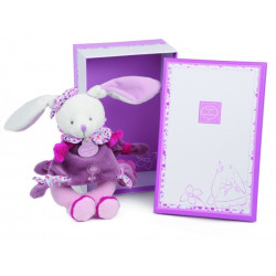 Peluche Lapin cerise - hochet Doudou et Compagnie -DC2700 sur Ambiance Plaisir