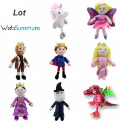 Lot marionnettes à doigt princesse, famille royale, elfe, licorne, dragon, histoire -LWS-11397Lot marionnettes à doigt princesse