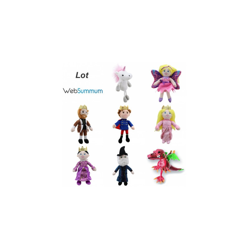 Lot marionnettes à doigt princesse, famille royale, elfe, licorne, dragon, histoire -LWS-11397Lot marionnettes à doigt princesse