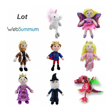Lot marionnettes à doigt princesse, famille royale, elfe, licorne, dragon, histoire -LWS-11397