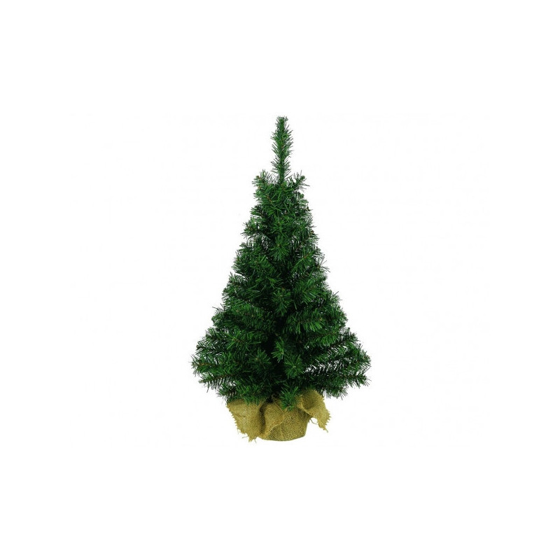 Mini sapin vert 35cm dans sac en jute -3323w68