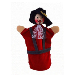 Marionnette à main mousquetaire rouge 28cm, tête en bois Kersa -61080Marionnette à main mousquetaire rouge 28cm, tête en bois Ke