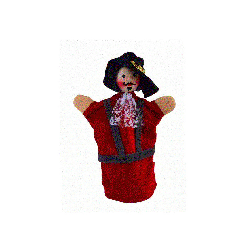 Marionnette à main mousquetaire rouge 28cm, tête en bois Kersa -61080 Marionnette à main mousquetaire rouge 28cm, tête en bois Kersa -61080