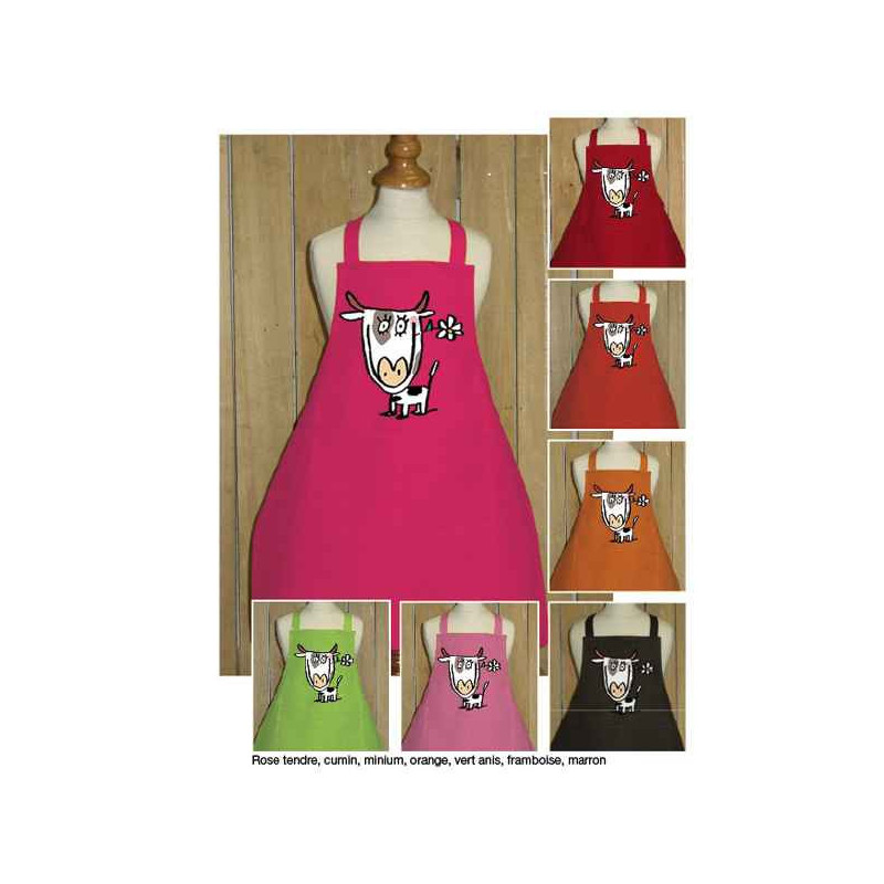 Tablier enfant Alma Mater Lemaitre vache marguerite -tabe100rosetendre sur Ambiance Plaisir